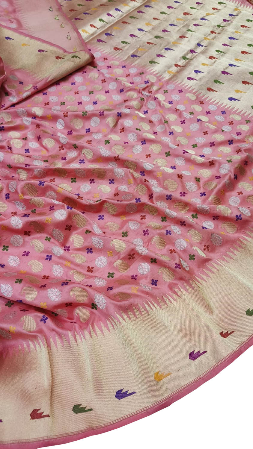 Exquisite Pink Banarasi Handloom Pure Katan Silk Sona Roopa Saree - Luxurion World