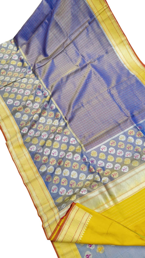 Elegant Blue Banarasi Handloom Tissue Katan Silk Saree - Luxurion World