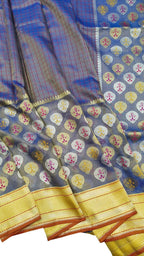 Elegant Blue Banarasi Handloom Tissue Katan Silk Saree - Luxurion World