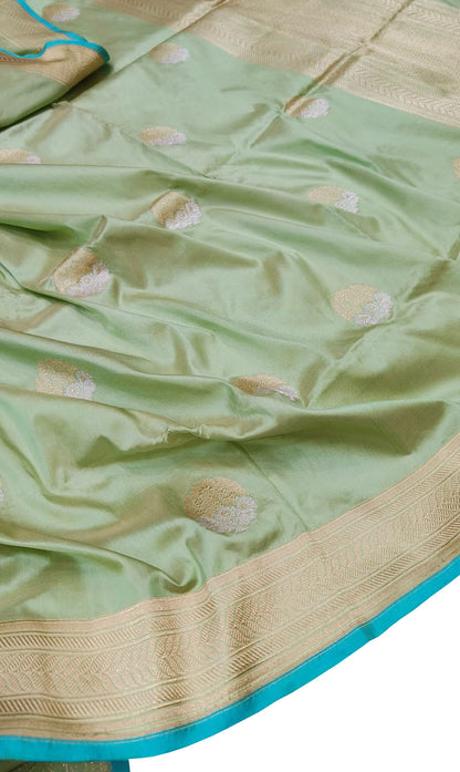 Elegant Green Banarasi Handloom Pure Katan Silk Sona Roopa Saree - Luxurion World
