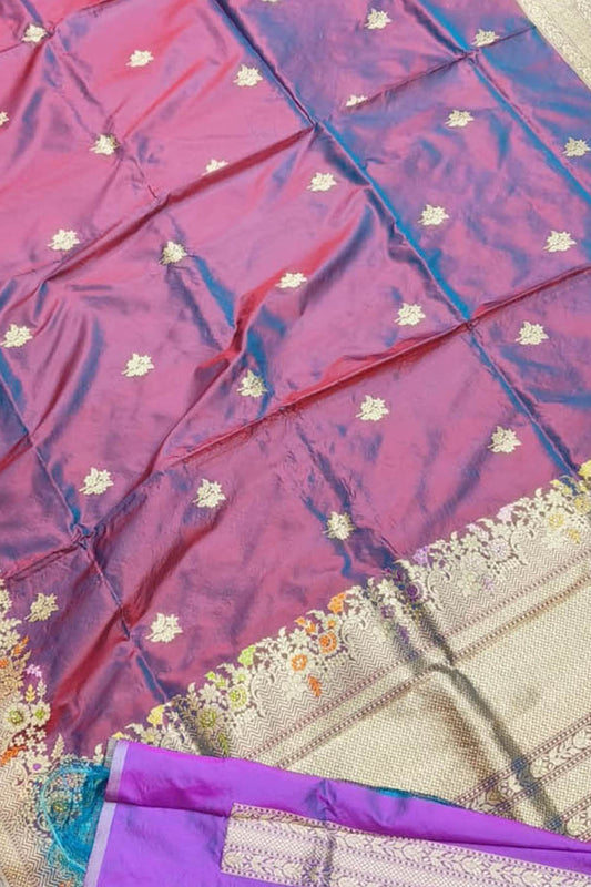 Elegant Purple Banarasi Handloom Pure Katan Silk Meenakari Saree - Luxurion World