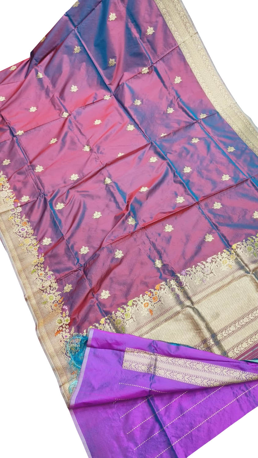 Elegant Purple Banarasi Handloom Pure Katan Silk Meenakari Saree - Luxurion World