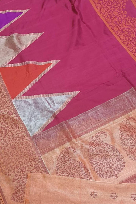 Exquisite Pink Jamdani Banarasi Handloom Pure Katan Silk Saree - Luxurion World