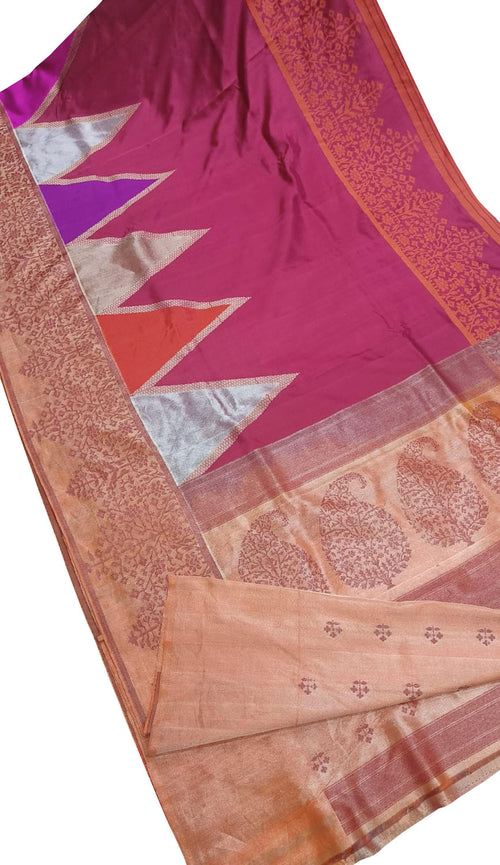 Exquisite Pink Jamdani Banarasi Handloom Pure Katan Silk Saree - Luxurion World