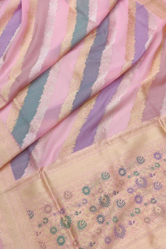 Stunning Multicolor Banarasi Handloom Pure Organza Rangkat Saree - Luxurion World