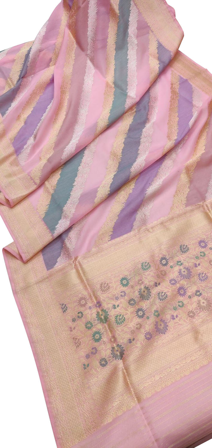 Stunning Multicolor Banarasi Handloom Pure Organza Rangkat Saree - Luxurion World