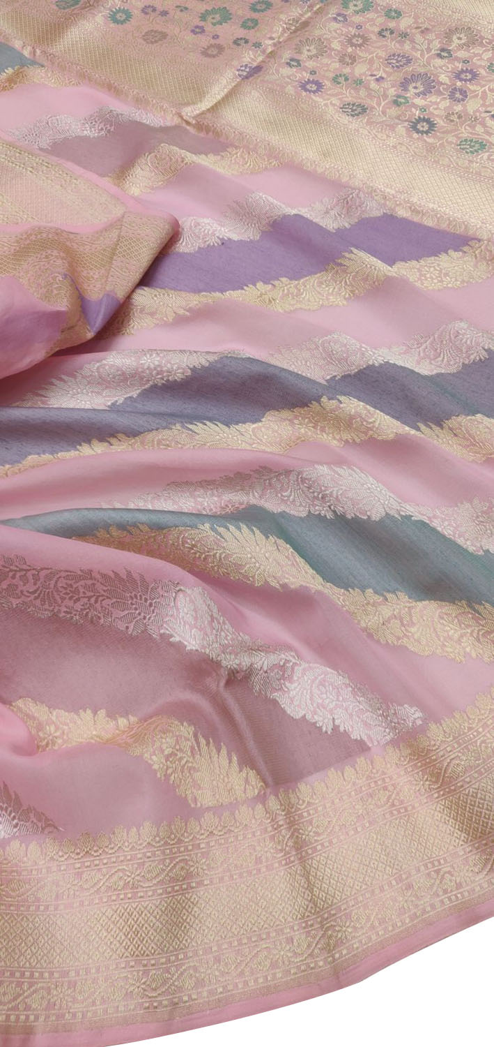 Stunning Multicolor Banarasi Handloom Pure Organza Rangkat Saree - Luxurion World