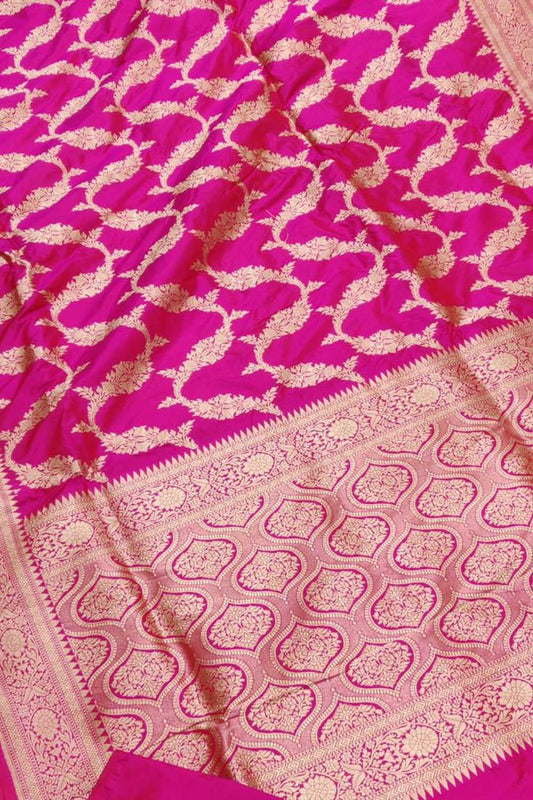 Exquisite Pink Pure Katan Silk Banarasi Handloom Saree - Luxurion World