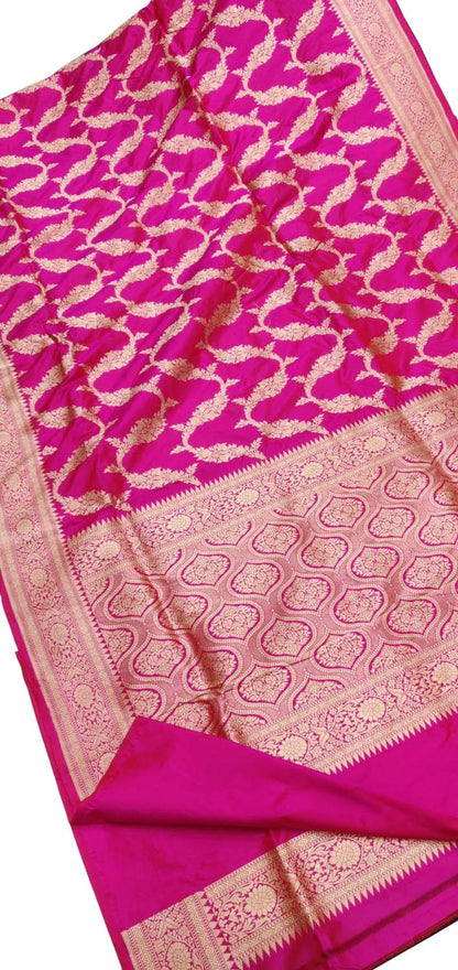 Exquisite Pink Pure Katan Silk Banarasi Handloom Saree - Luxurion World
