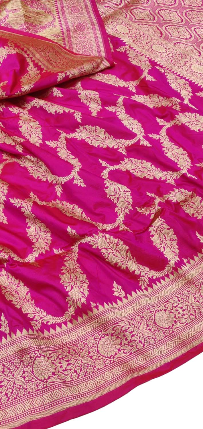 Exquisite Pink Pure Katan Silk Banarasi Handloom Saree - Luxurion World