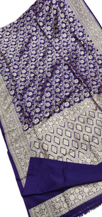 Elegant Blue Pure Katan Silk Banarasi Handloom Jaal Work Saree - Luxurion World