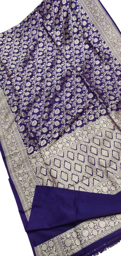 Elegant Blue Pure Katan Silk Banarasi Handloom Jaal Work Saree - Luxurion World
