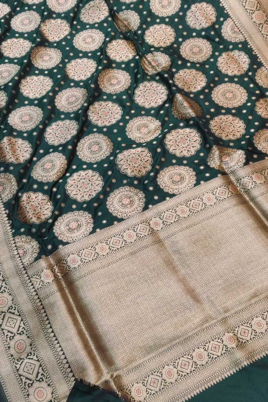 Green Pure Katan Silk Banarasi Handloom Saree - Luxurion World