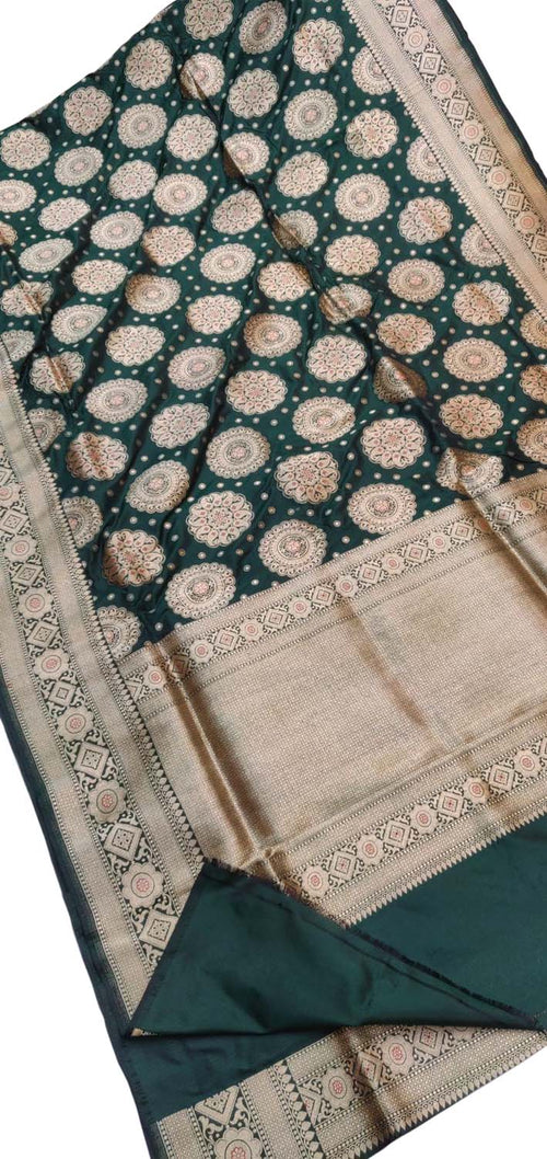 Green Pure Katan Silk Banarasi Handloom Saree - Luxurion World