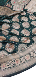 Green Pure Katan Silk Banarasi Handloom Saree - Luxurion World