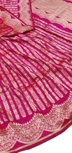 Elegant Pink Pure Katan Silk Banarasi Handloom Stripe Design Saree - Luxurion World