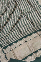 Green Pure Katan Silk Banarasi Handloom Stripe Design Saree - Luxurion World