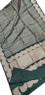 Green Pure Katan Silk Banarasi Handloom Stripe Design Saree - Luxurion World