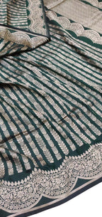 Green Pure Katan Silk Banarasi Handloom Stripe Design Saree - Luxurion World