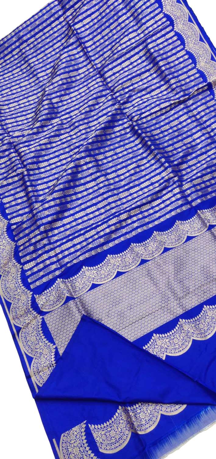 Elegant Blue Pure Katan Silk Banarasi Handloom Stripe Design Saree - Luxurion World