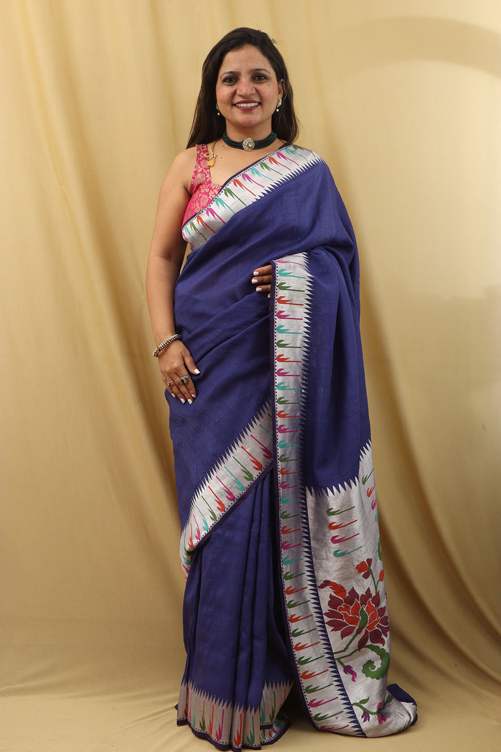 Exquisite Blue Handloom Banarasi Paithani Tussar Saree - Luxurion World