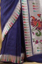 Exquisite Blue Handloom Banarasi Paithani Tussar Saree - Luxurion World
