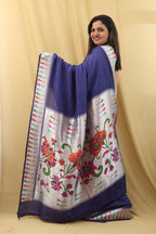 Exquisite Blue Handloom Banarasi Paithani Tussar Saree - Luxurion World