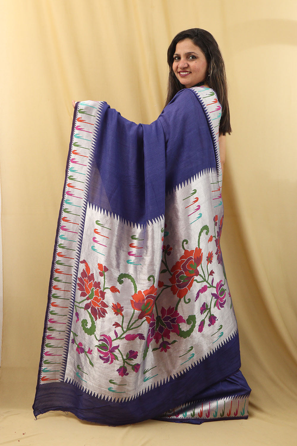 Exquisite Blue Handloom Banarasi Paithani Tussar Saree - Luxurion World