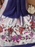 Exquisite Blue Handloom Banarasi Paithani Tussar Saree - Luxurion World