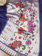 Exquisite Blue Handloom Banarasi Paithani Tussar Saree - Luxurion World