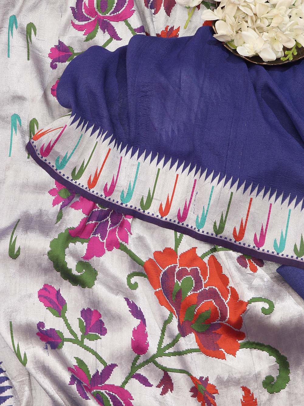 Exquisite Blue Handloom Banarasi Paithani Tussar Saree - Luxurion World