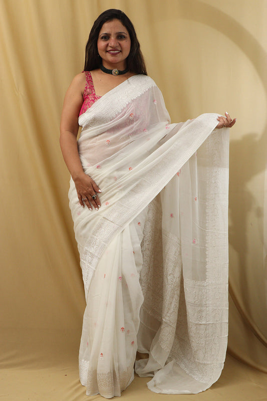 Elegant Dyeable Banarasi Handloom Pure Georgette Saree