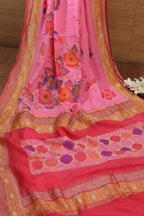 Handloom Banarasi Georgette Saree with Pink Hand Paint - Luxurion World
