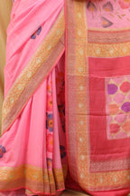 Handloom Banarasi Georgette Saree with Pink Hand Paint - Luxurion World