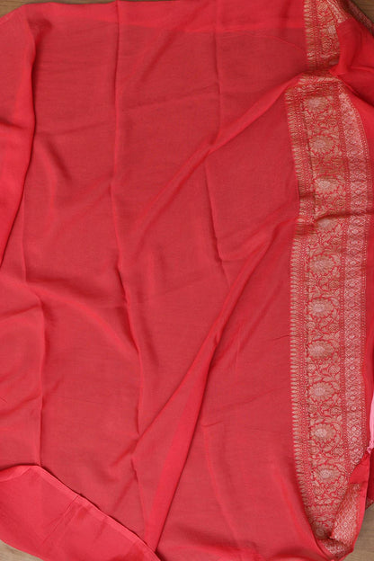 Handloom Banarasi Georgette Saree with Pink Hand Paint - Luxurion World