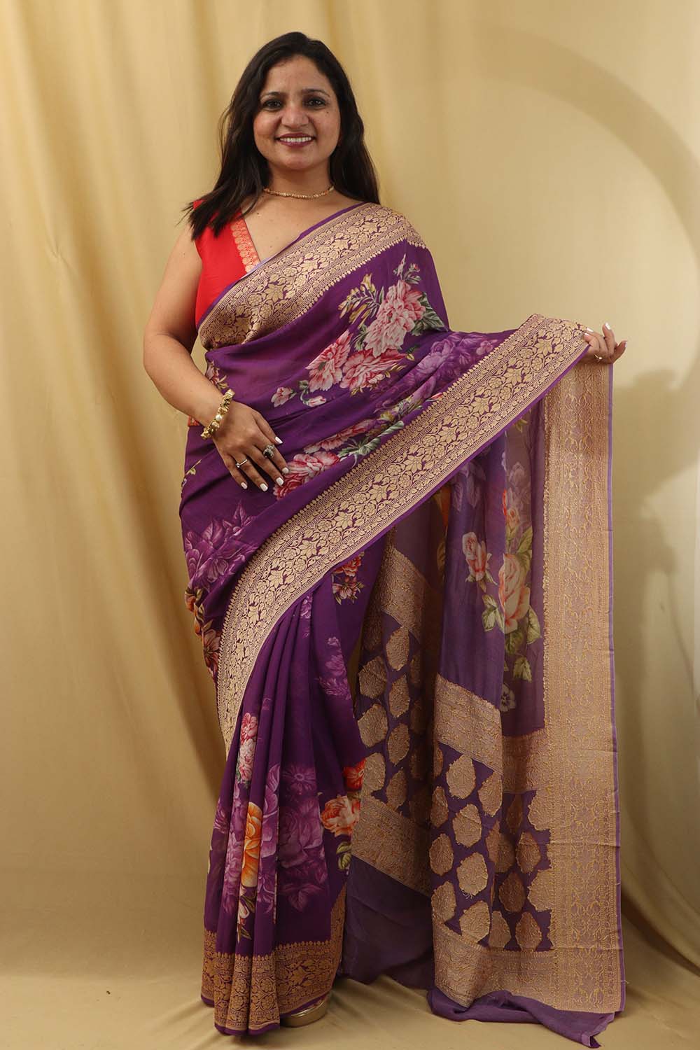 Stunning Purple Georgette Saree with Digital Print - Luxurion World