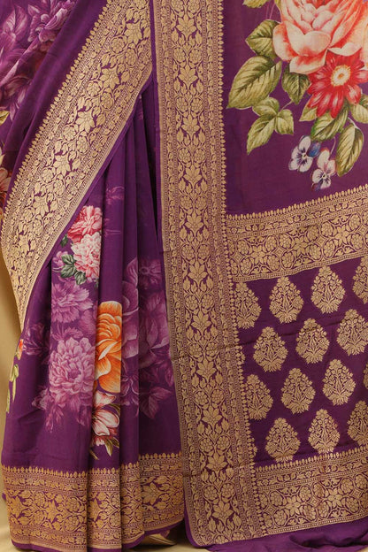 Stunning Purple Georgette Saree with Digital Print - Luxurion World