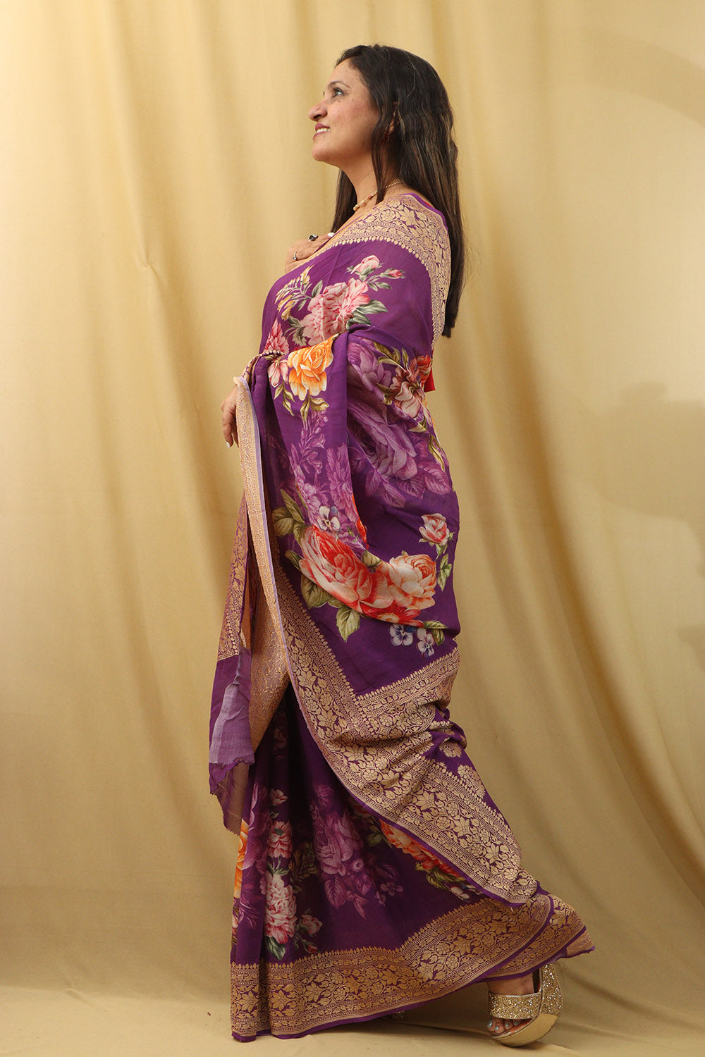 Stunning Purple Georgette Saree with Digital Print - Luxurion World