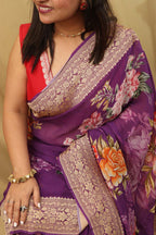 Stunning Purple Georgette Saree with Digital Print - Luxurion World