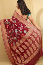 Elegant Maroon Handloom Banarasi Georgette Saree - Luxurion World