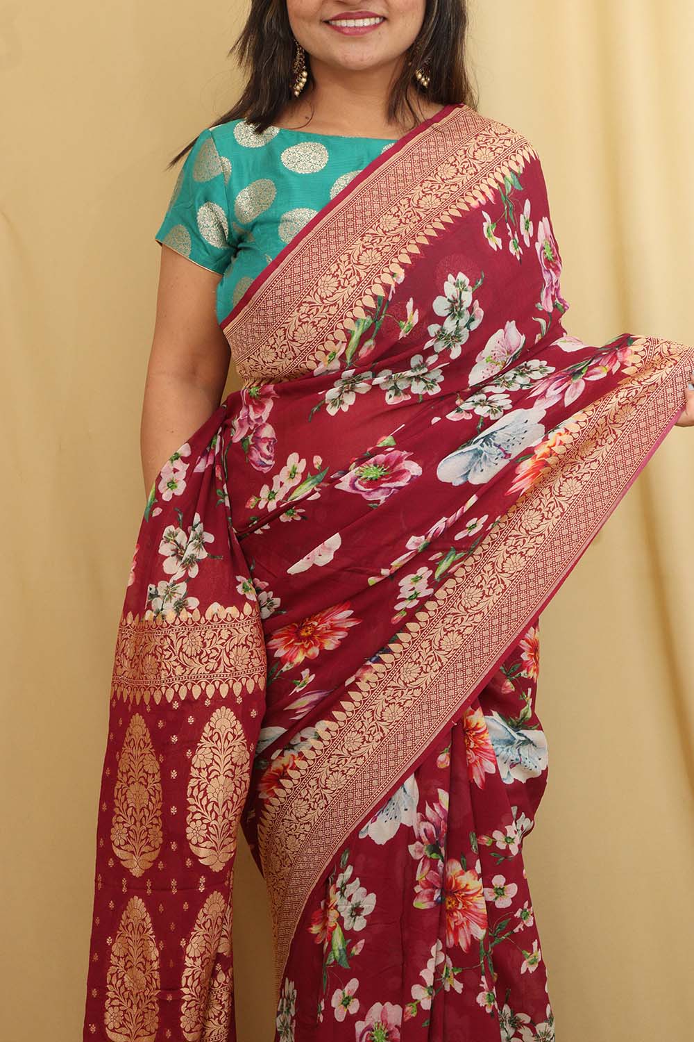 Elegant Maroon Handloom Banarasi Georgette Saree - Luxurion World