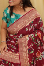 Elegant Maroon Handloom Banarasi Georgette Saree - Luxurion World