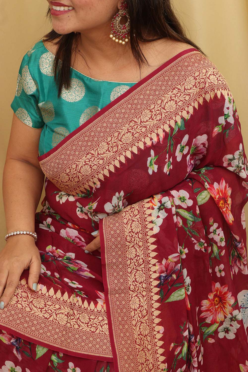Elegant Maroon Handloom Banarasi Georgette Saree - Luxurion World