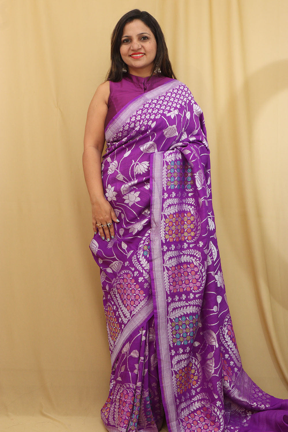 Exquisite Purple Banarasi Tussar Georgette Saree - Luxurion World
