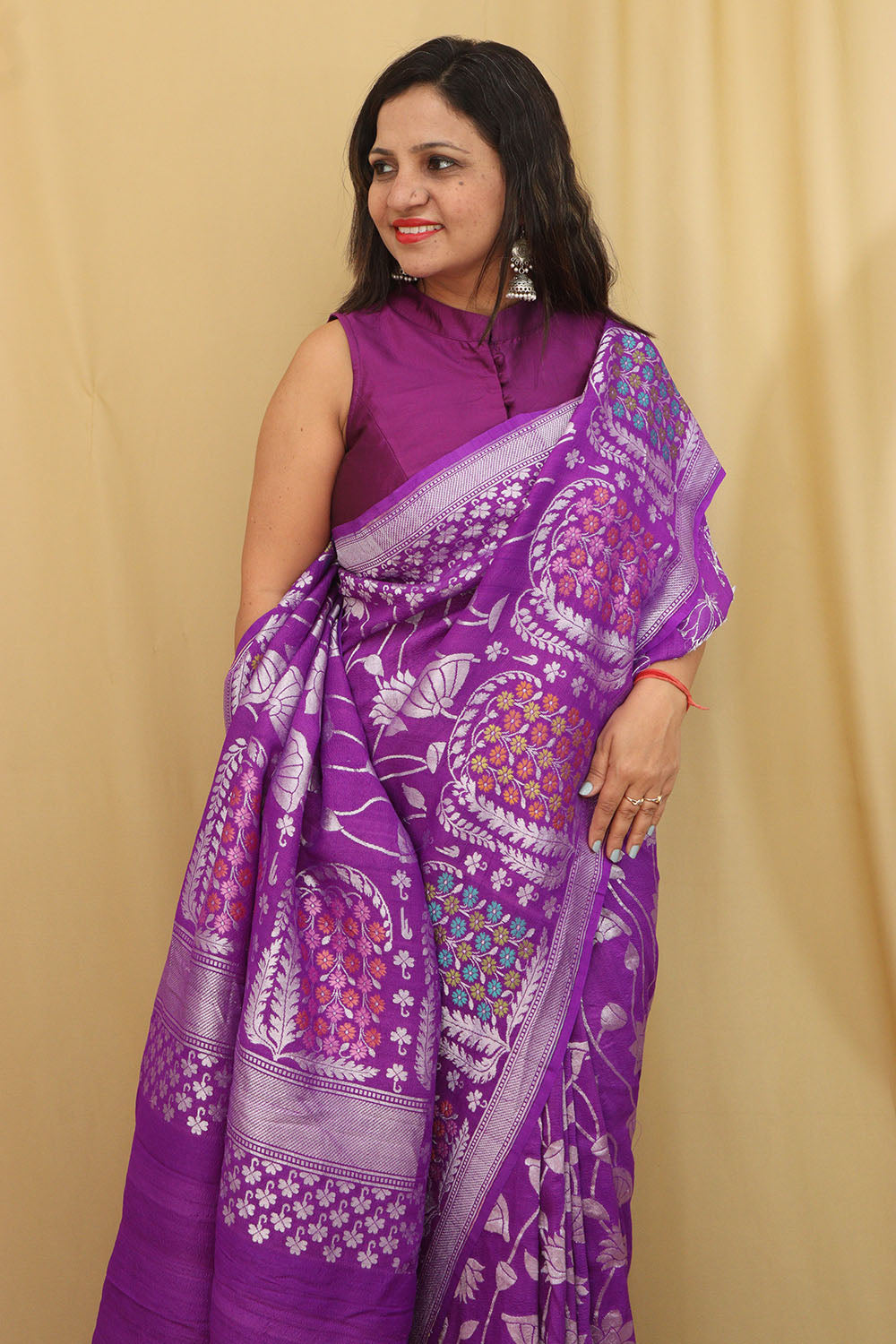 Exquisite Purple Banarasi Tussar Georgette Saree - Luxurion World