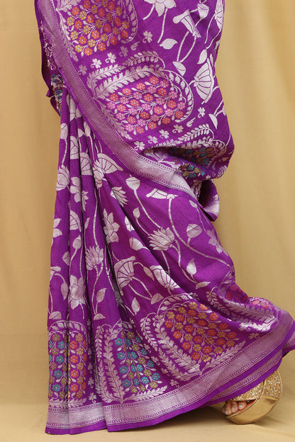Exquisite Purple Banarasi Tussar Georgette Saree - Luxurion World