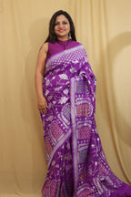 Exquisite Purple Banarasi Tussar Georgette Saree - Luxurion World