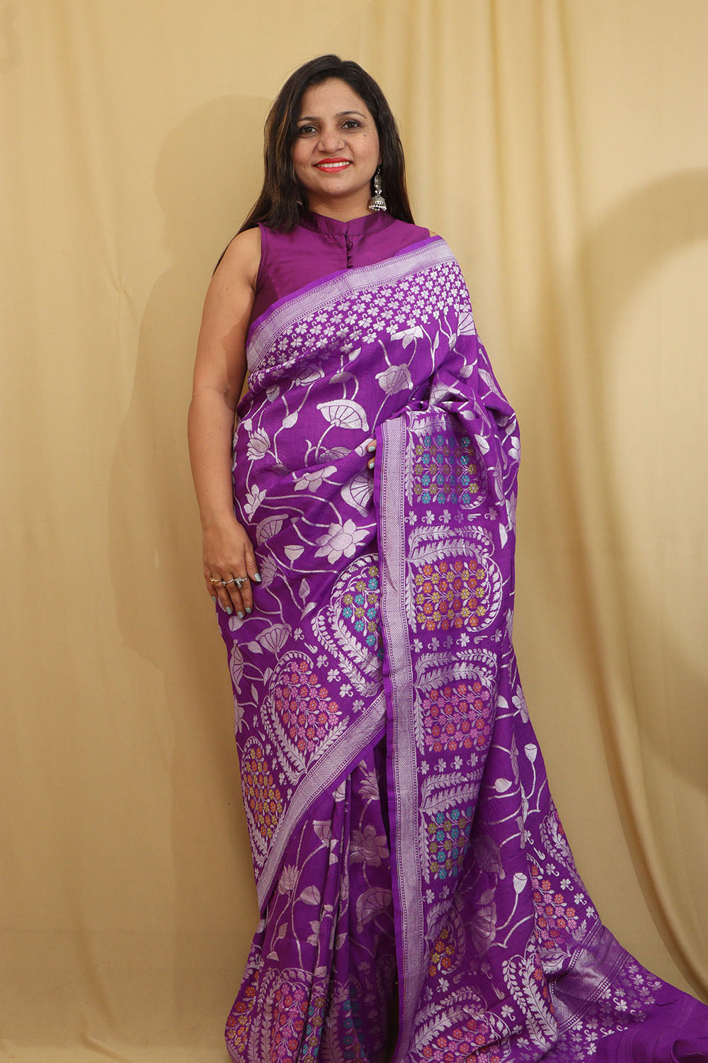 Exquisite Purple Banarasi Tussar Georgette Saree - Luxurion World