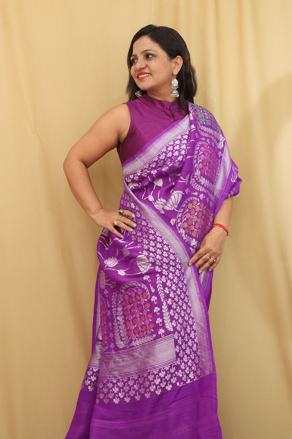 Exquisite Purple Banarasi Tussar Georgette Saree - Luxurion World