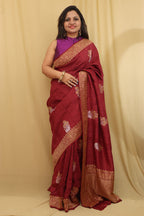 Exquisite Maroon Banarasi Tussar Georgette Saree - Luxurion World